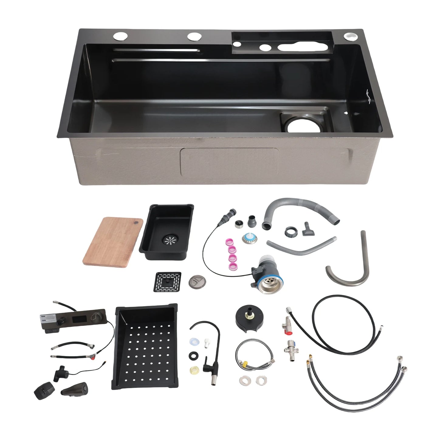 Professionelle intelligente Küchenspüle aus Edelstahl, verdickte gebürstete Oberfläche, großes Fassungsvermögen, Waschbecken mit Digitalanzeige, Küchenspüle