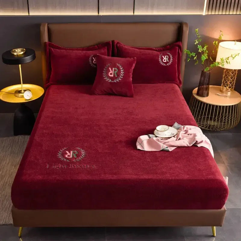 Winter Plush Elastic Fitted Sheet Couple Double Bedspread on The Bed Linen Mattress Pad Cover 90 150 180x200 Warm Deep Pocket