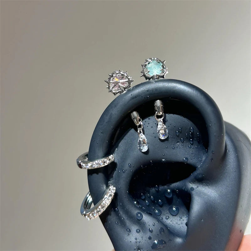 1 PCS Thorn Love Heart Water Droplet Zircon Ear Bone Nail 316L Medical Titanium Steel Earrings for Women Y2K Punk Jewelry.