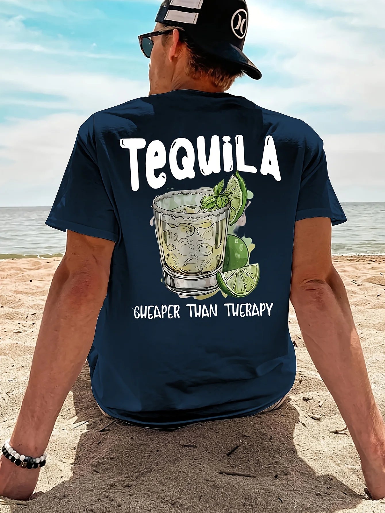 New Summer Tequila Cheaper Than Therapy Meme Graphic Cotton T-shirt For Men Short Sleeve Outdoor Streetwear Casual Unisex Tops.
