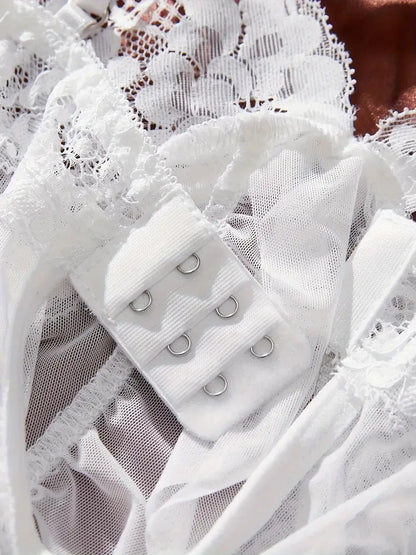 A Set Of Tulle Ultra Sexy Nightgown V-neck Bra Open Sleep Skirt Night Erotic Dress Woman Sheer Pajamas Lingerie Pants Luxury kit.