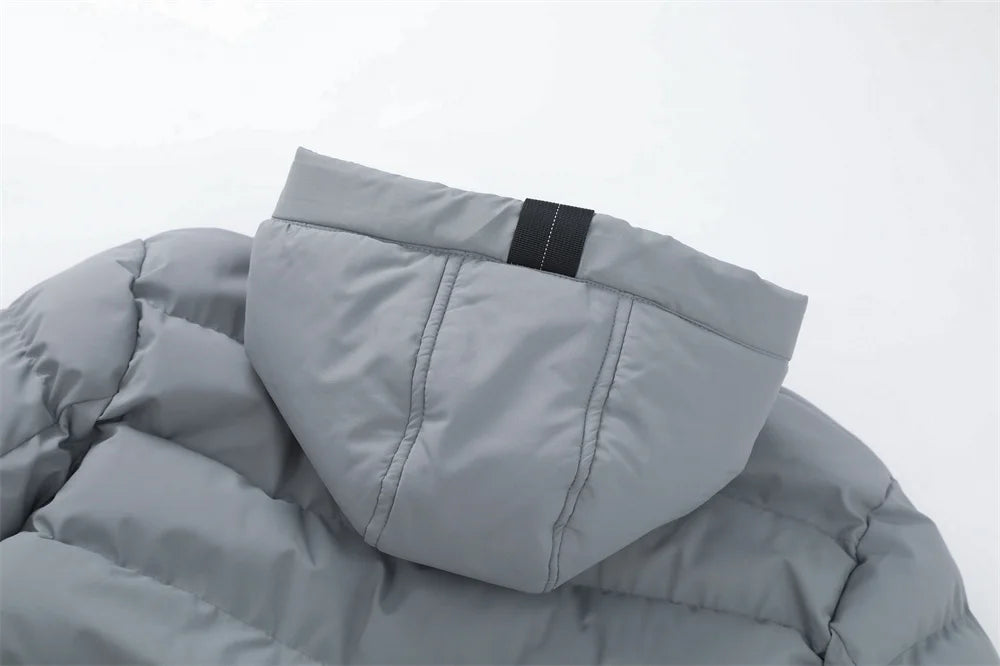 New Winter Men's Mid-Length Cotton-Lined Coat Business-Casual Windproof Warmth Fashionable Hooded Jacket Stylish Menswear.