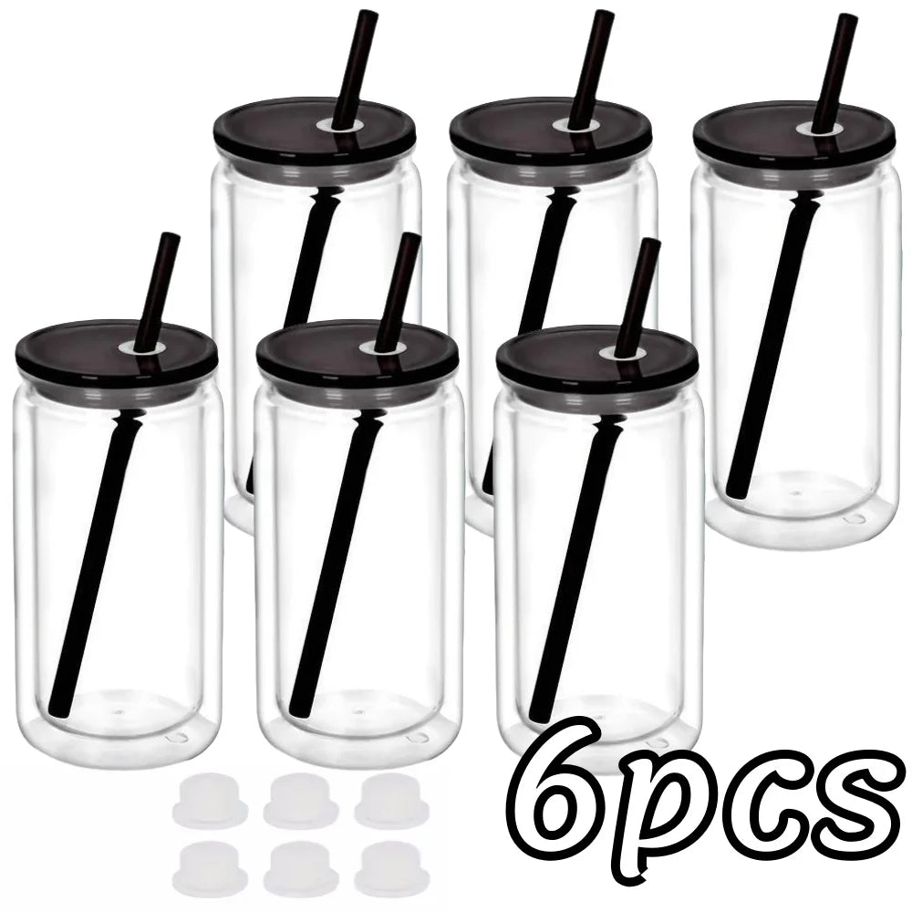 16OZ DIY Snowglobe Tumbler with Pre Drilled Hole Reusable Plastic Water Bottles Break-Resistant Mason Jar Cups for Holiday Gifts