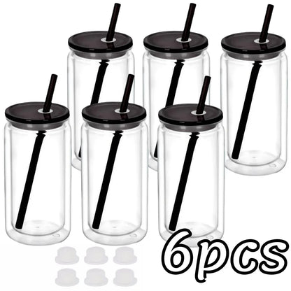 16OZ DIY Snowglobe Tumbler with Pre Drilled Hole Reusable Plastic Water Bottles Break-Resistant Mason Jar Cups for Holiday Gifts