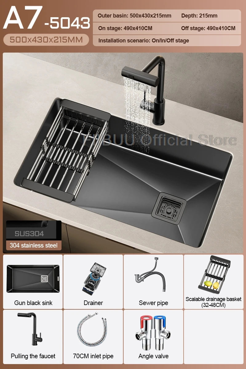 304 Stainless Steel Kitchen Sink Single Bowl Thickened Material Undermount Basin Vegatable Workstation With Drain Accessories