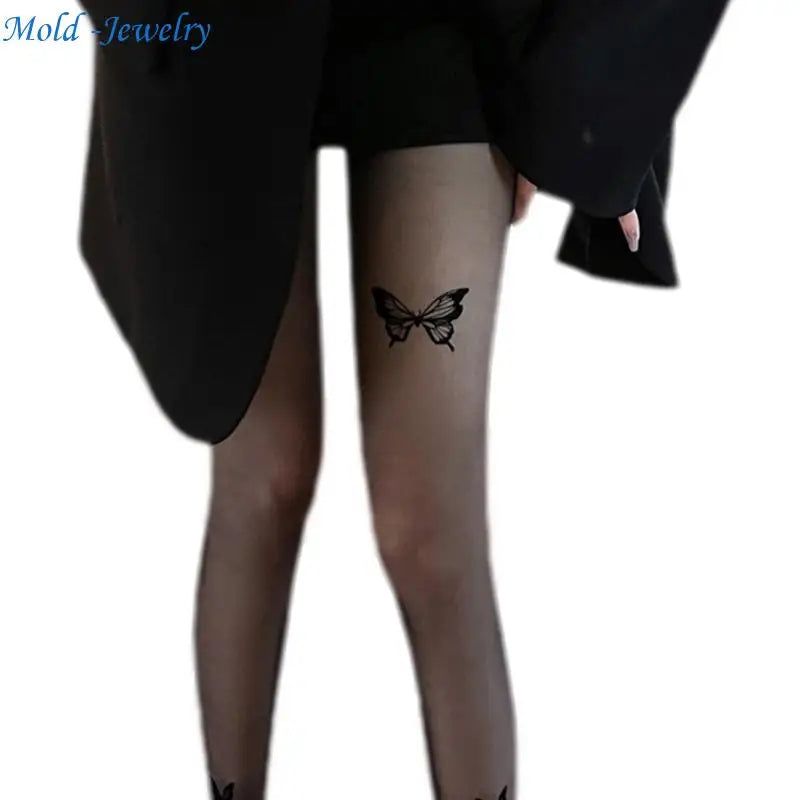 69HB Women Butterfly Stripe Pantyhose JK Sweet Thin Silky Tights Stockings.