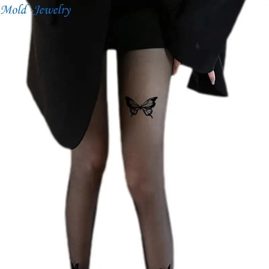 69HB Women Butterfly Stripe Pantyhose JK Sweet Thin Silky Tights Stockings.