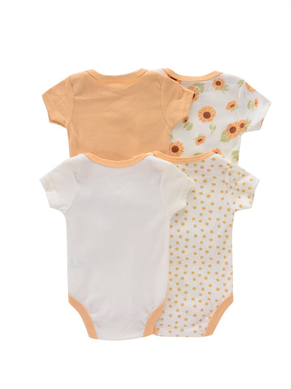 4PCS Neugeborenen Strampler Kurzarm Rundhals Cartoon Tier Blumen Drucken Body Onesies Für Baby Jungen Und Mädchen Kleidung