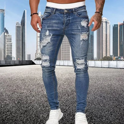 2024 New Retro Ripped Pencil Small Foot Skinny Jeans for Men Motorcycle Streetwear Stretch Straight Casual Slim Jeans Male.