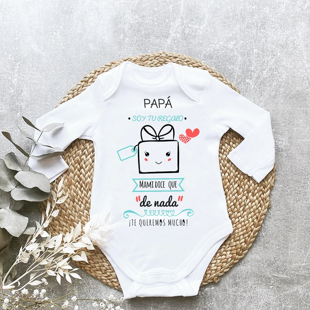 Papa, ich bin dein Geschenk, Baby-Body, Spanien, Vatertag, Jungen- und Mädchen-Säuglingsspielanzug, langärmelig, warmer Overall, bestes Geschenk zum Vatertag.