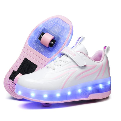Two Wheels Children's Led Light Roller Skate Shoes For Kids Boys Girls Luminous Sneakers Skateboard USB Charging