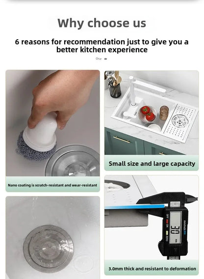 55 cm x 32 cm weißes, verstecktes Küchenspülbecken-Set, zusammenklappbares Wasserhahn-Abflussrohr, einklappbares Unterbauwaschbecken, kleines Waschbecken aus Edelstahl