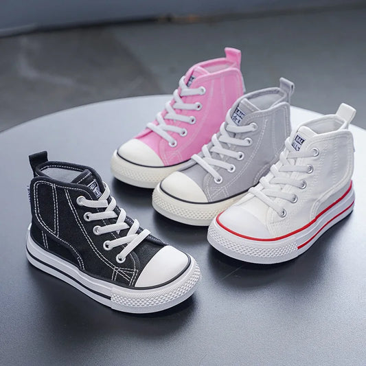 Spring and Autumn New Children's Canvas Shoes Boys High-Top White Shoes Girls Casual Shoes Parent-Child Shoes Board Shoes.