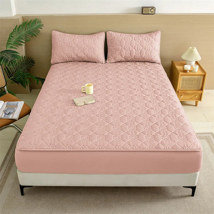 Flower Pattern Adjustable Fitted Sheet Quilted Cotton Fabric Mattress Protector With Elastic Band 90/120/150/180 Solid Color Bed
