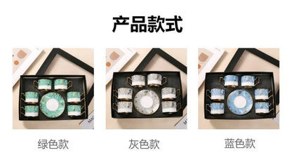 French light luxury retro ceramic coffee cup and saucer set, household tableware, six cups and six saucers, gifts.