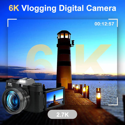 Ourlife 6K Compact Digital Photography Camera 64MP 16X Digital Zoom 180° Flip Screen WiFi Vintage Vlog Video Recorder YouTube.