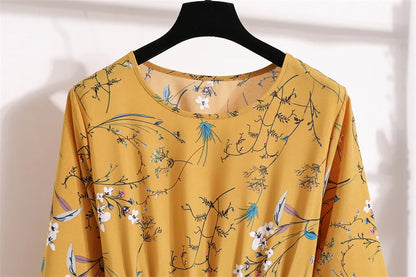 Women Floral Printed Maxi Dresses Spring Summer Casual O Neck Full Sleeve High Waist A Line Boho Beach Party Long Dress Vestidos