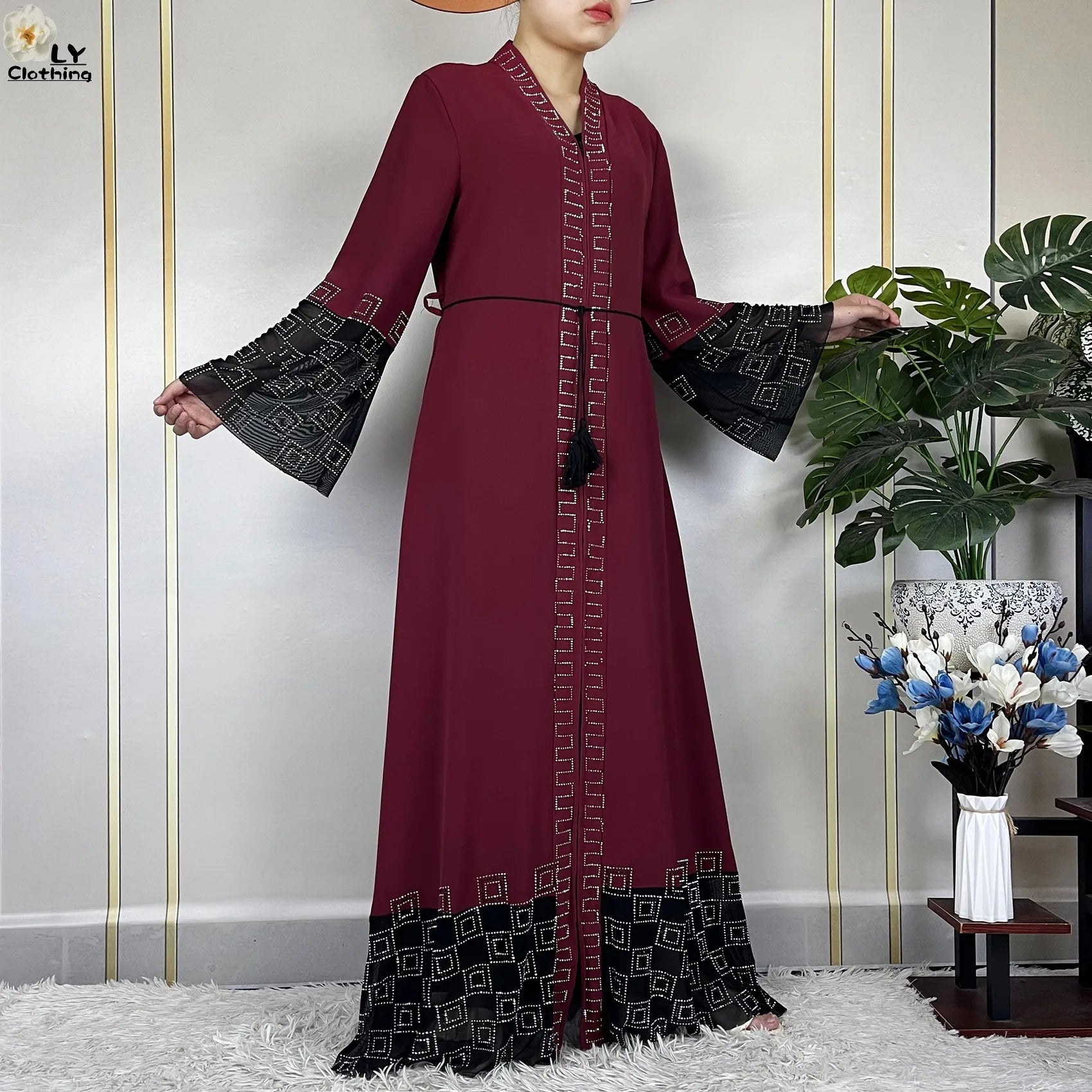 2024 For Women Elegant Dresses Dubai Party Outfits Long Sleeved Chiffon Dashiki Muslim Women Robe Open African Abaya Clothing.