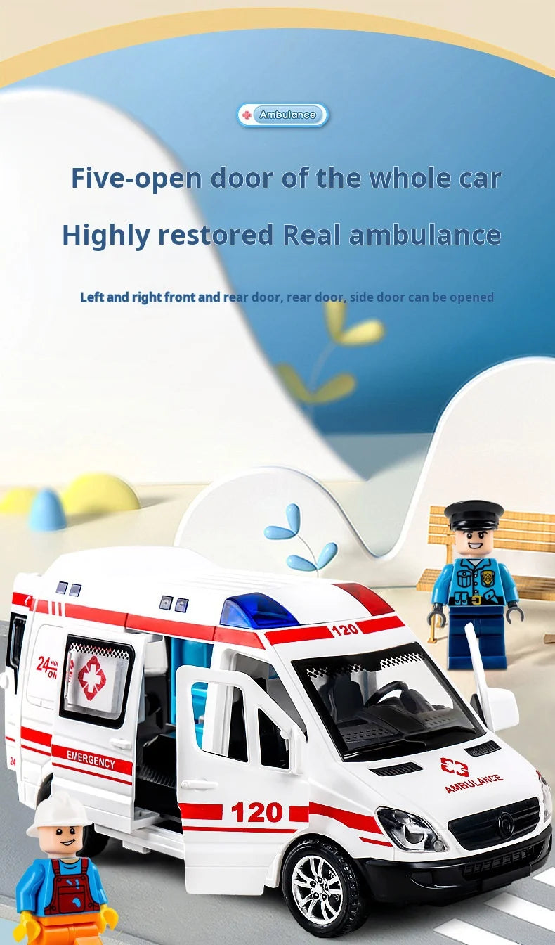 1:32 Mini Alloy Car Diecast Ambulance Fire-Truck Policecar Model Sound And Light Vehicle Simulation Collection Gifts Toys Boys.