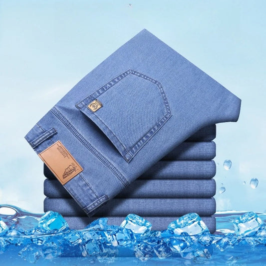 Men's Ice Silk Jeans Summer New Lyocell Thin Business Casual Denim Pants Classic All Match Slim Fit Straight Elastic Jean Male.