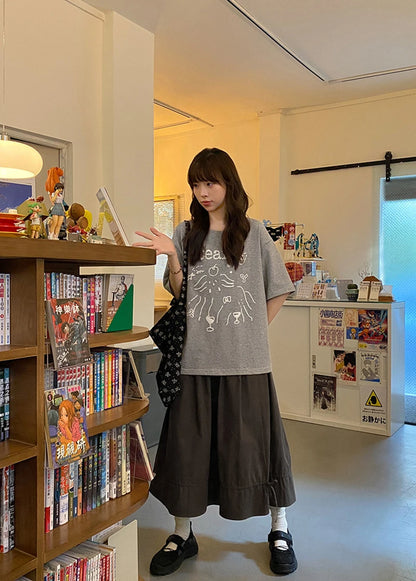 Vintage Black Midi Skirt Women Japanese Harajuku Drawstring Bud Skirts Summer Streetwear Korean Casual Design A Line Faldas New