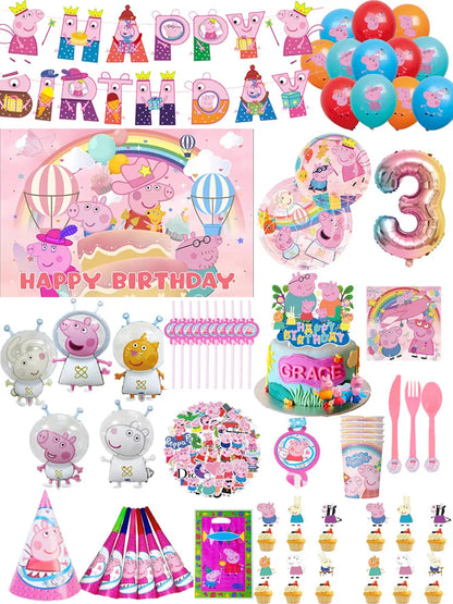 Cartoon Peppaed Schweine Geburtstag Party Dekoration George Seite Pappteller Einweg Geschirr Ballon Für Kind Event Liefert.