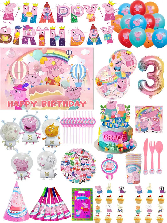 Cartoon Peppaed Schweine Geburtstag Party Dekoration George Seite Pappteller Einweg Geschirr Ballon Für Kind Event Liefert.