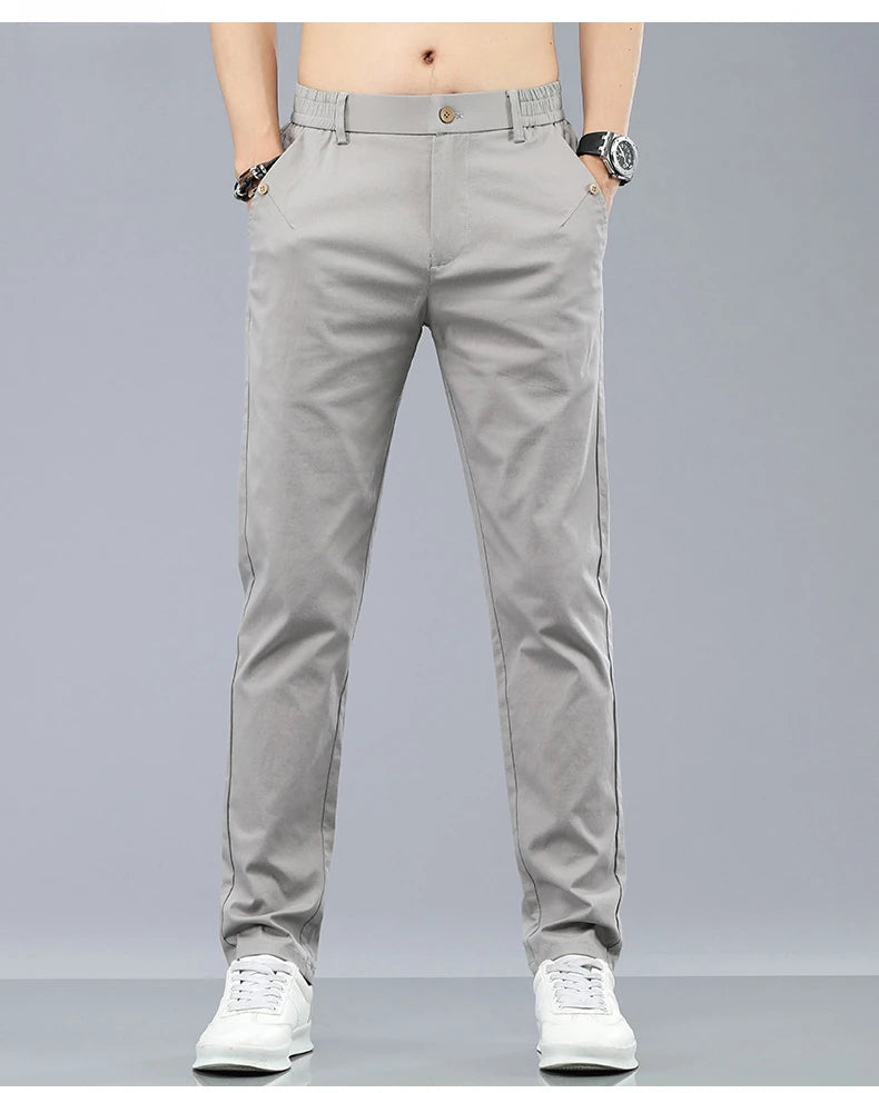 Marke Kleidung männer Casual Hosen 98% Baumwolle Dünne Business Gerade Slim Fit Klassische Hosen Stretch Frühling Sommer Männliche Hosen.