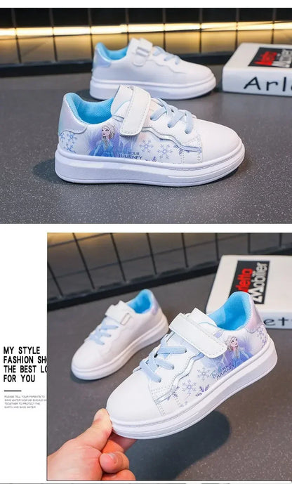Disney Kids Girls Shoes 2024 New Children Sneakers Girls Elsa Frozen Princess Casual Sport Shoes Student Shoes Teen Shoes