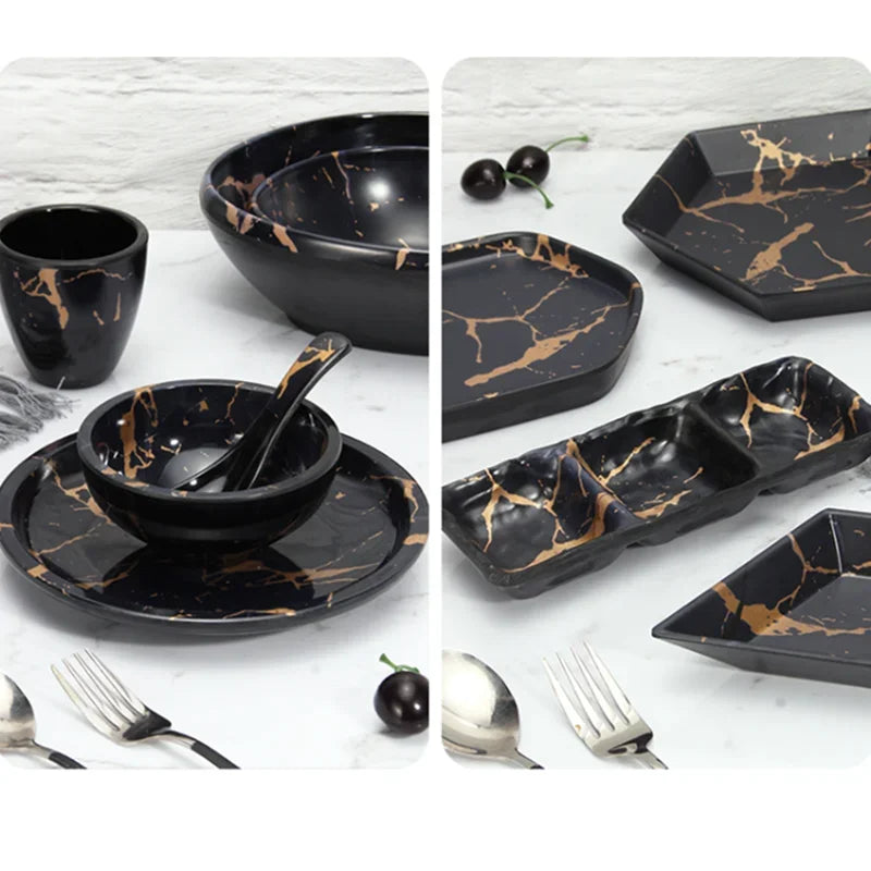 Marble Texture Imitation Melamine Plate BBQ Tableware Cake Fruits plates Snack Tray Outdoor Party Dishes Steak.