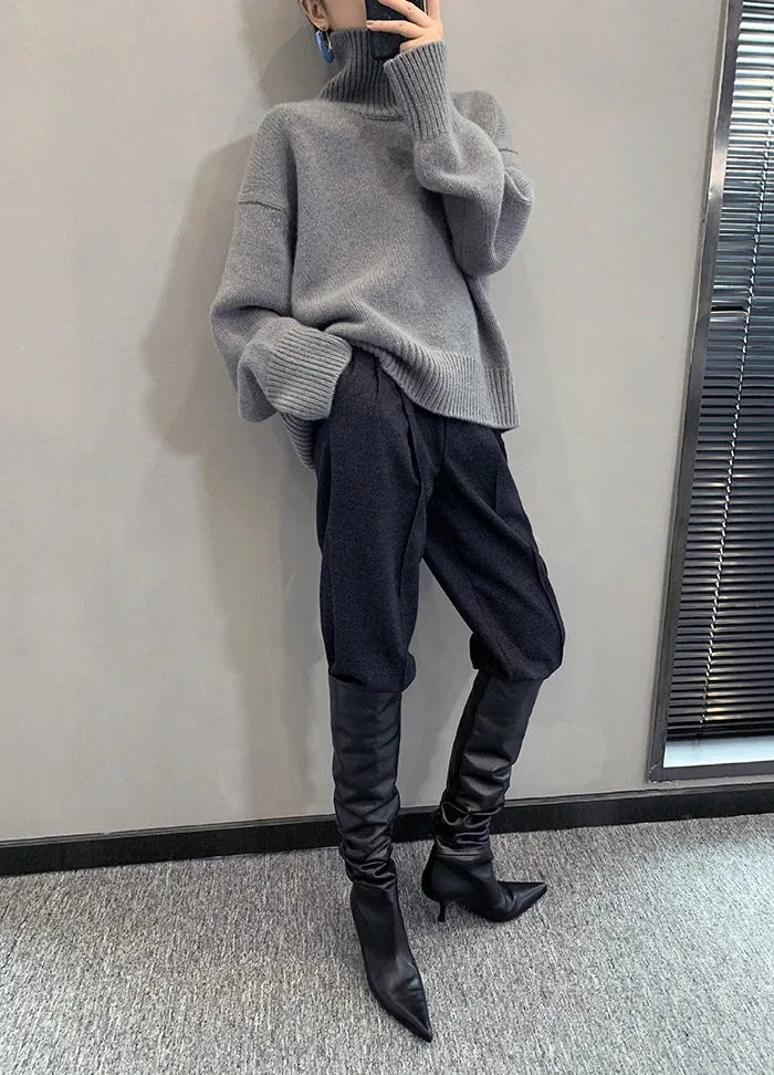 2023 Autumn and Winter New Thick  Sweater Women High Neck Pullover Sweater Warm Loose Knitted Base Sweater Jacket Tops.