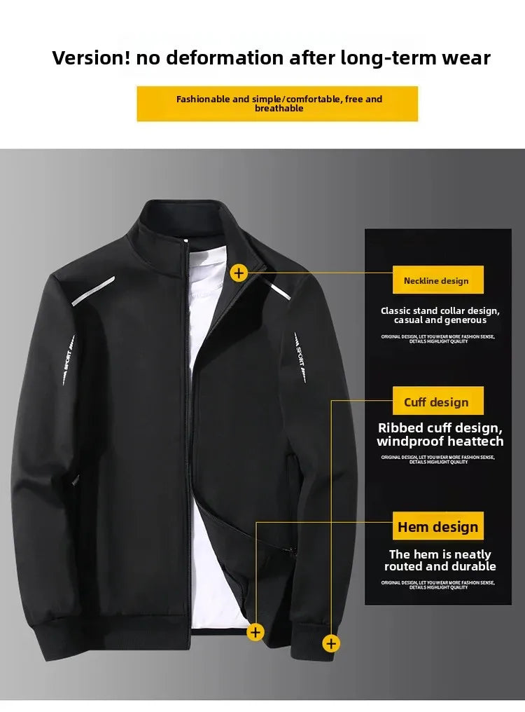 Men's Sportswear Set Spring Autumn Loose Stand Collar Two Pieces Casual Running Outfit Dad Clothes Comfortable Fitness Apparel.