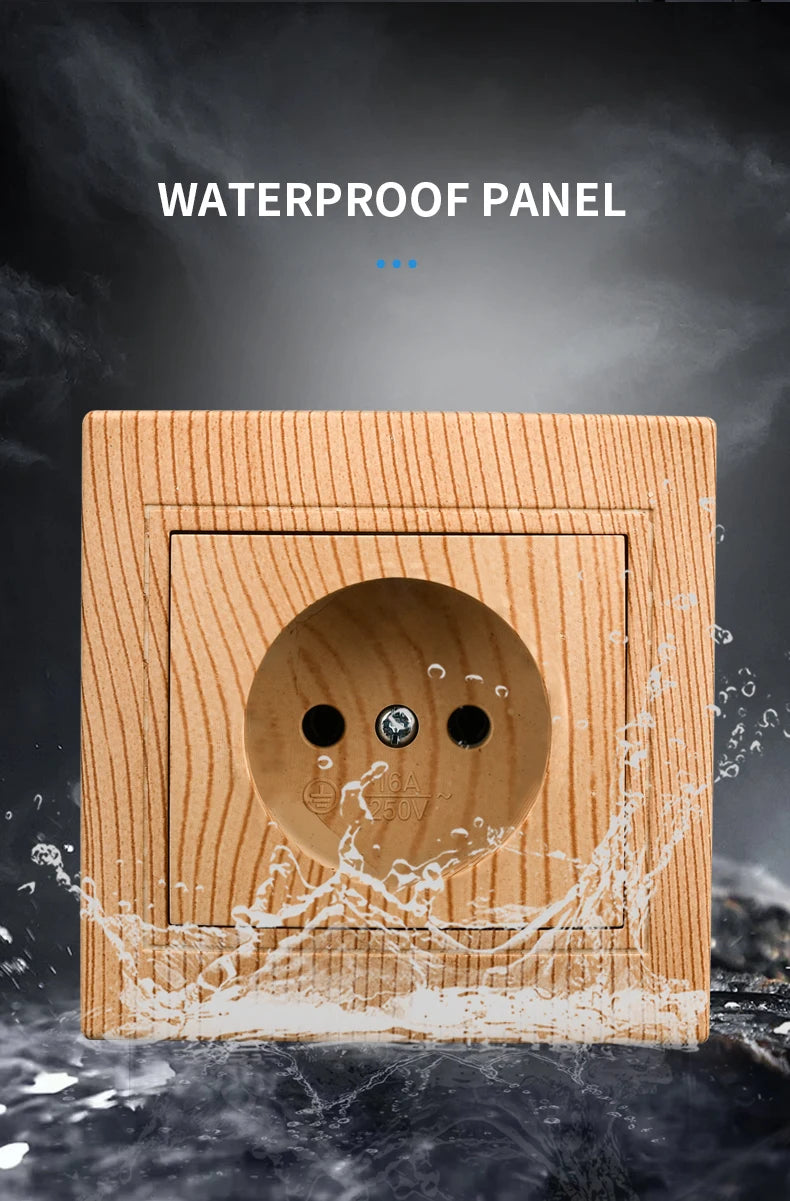 WESA Holzsteckdose, 16 A, EU-Standard, Steckdose, nicht geschliffen, 86 mm x 86 mm, flammhemmende Kunststoffplatten-Wandsteckdose.