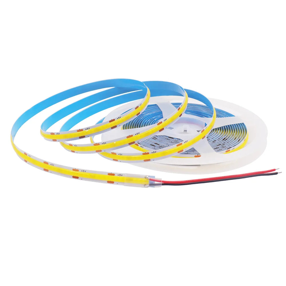 5 V USB-COB-LED-Streifen mit 2-poligem DC-Stecker, 3000 K, 4000 K, 6000 K, 320 LEDs, flexibles Band, lineare Beleuchtung mit hoher Dichte.