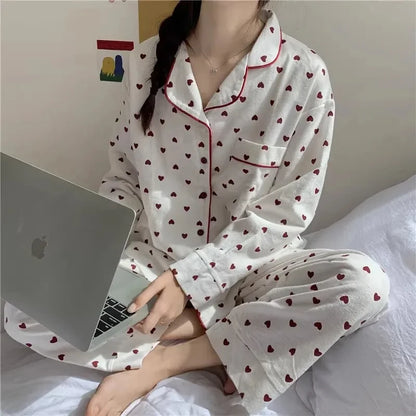 M-XXL Large Size Nightwear Women Sleepwear Autumn and Winter Cardigan Home Wear Peach Heart Long Sleeves School Silk Pajamas.