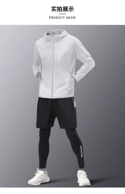 5pcs Men's Lightweight Summer Ice Silk Athletic Set Quick-Dry Running Clothes Outdoor Kit Cycling Fitness Men's Sportswear Set.