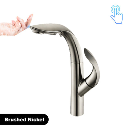 Luxury brass gold touch switch kitchen faucet pull-out design 1 hole single handle hot and cold water sink 2 function Mixer