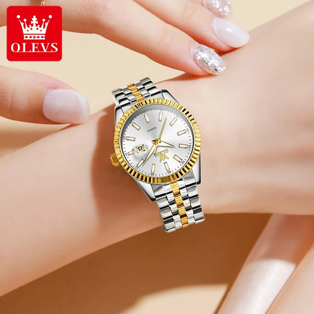 OLEVS 5593 Woman Watch Stainless Steel Waterproof Auto Date Elegant Ladies Wristwatch Luxury Original Quartz Watch for Women New.