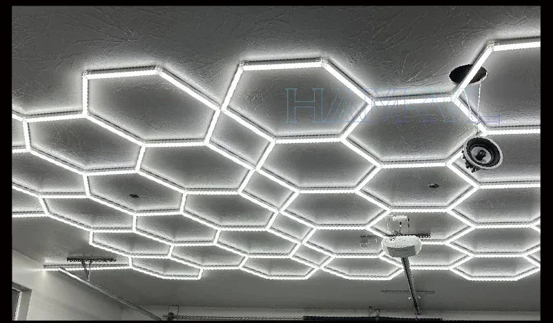 Hexagonal ceiling light BarberShop Car Garage LED Light 6500k LED tube for Gym Bar Hair Salon Library Workshop Auto Body Repair.