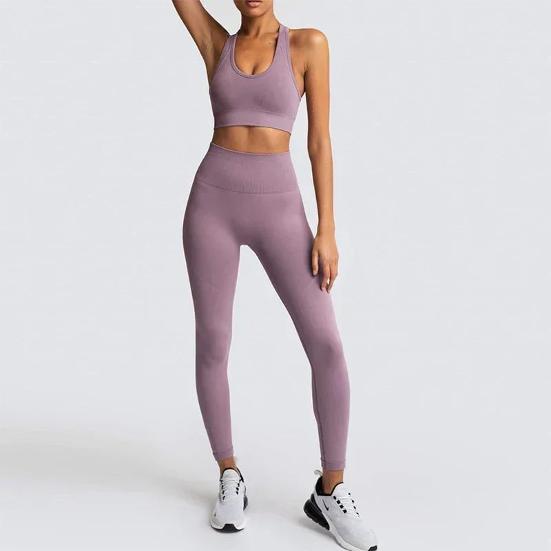 2025 Women's Yoga Set Seamless Sportswear 2-Piece Gym Yoga Clothes Sports Bra + Leggings Running Wear Skinny Sports Set Suits.