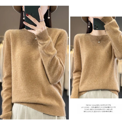 100% Merino Wool Sweater Women O-neck Cashmere Knitwear Female Pullover Autumn Winter Casual Tops Solid Color Soft  Clothing.