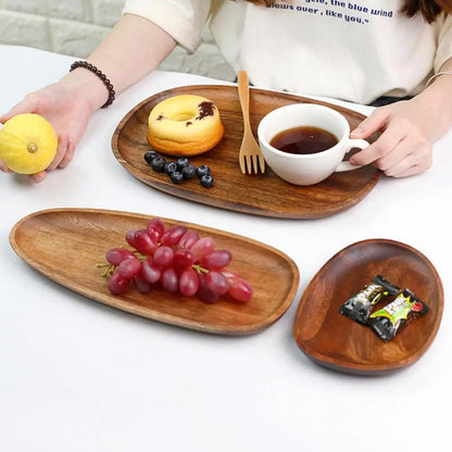 Natural Wooden Tray Retro Plate Fruit Snacks Food Storage Trays Hotel Home Serving Tray Decorate Supplies.