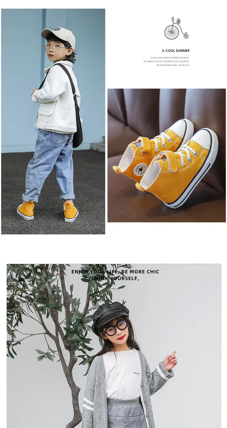 Children Canvas Shoes High-Top Boys and Girls Shoes White Board Shoes Small White Shoes New Kindergarten Baby Cloth Shoes