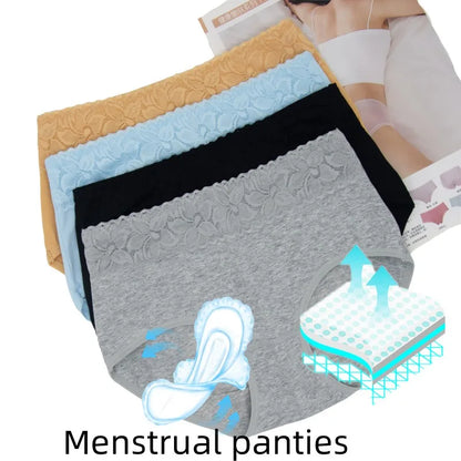 3 Pcs Women's Cotton Briefs Menstruation Underwear Leak Proof Sanitary  With Menstrual Bamboo Fancy Low Waist Slimming Panties.