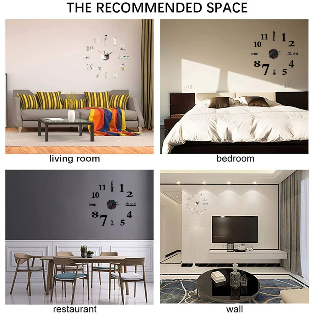 3D Große Wanduhr DIY Spiegel Wand Aufkleber Für Home Wohnzimmer Dekor Rahmenlose Quarzuhren Selbstklebende Hängende Uhren