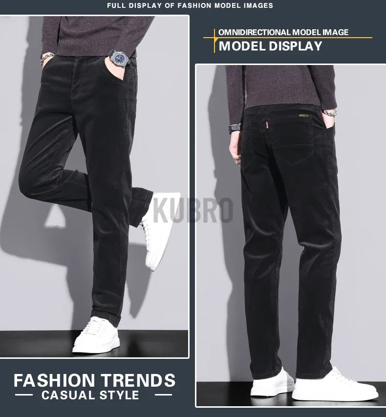 KUBRO High Quality Corduroy Fabric Men's Business Casual Trousers Autumn Korean Style Small Straight Slim Versatile Cargo Pants