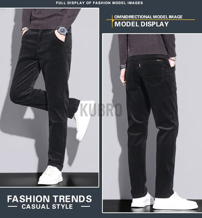 KUBRO High Quality Corduroy Fabric Men's Business Casual Trousers Autumn Korean Style Small Straight Slim Versatile Cargo Pants