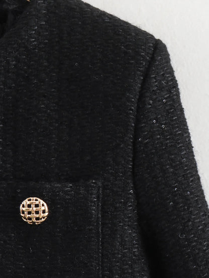 Women's Autumn and Winter Long Sleeve Short Jacket Fashion Solid Colour Front Pocket Button Jacket Elegant Casual Jacket