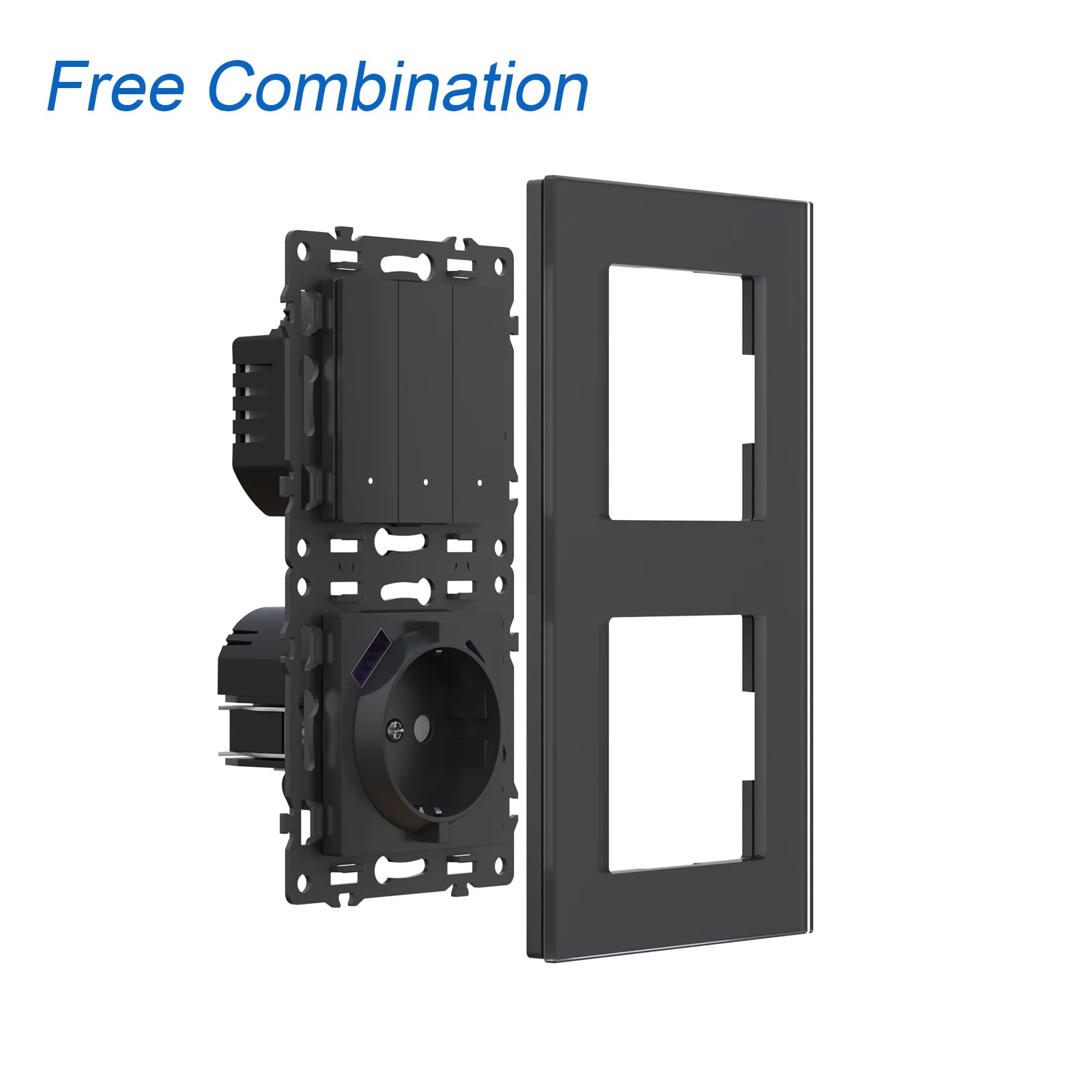 BSEED Zigbee-Schaltmodule Smart Click Lichtschalter Teile Schwarzer Glasrahmen DIY Kombination Wandsteckdosen USB-Anschluss E-Serie.