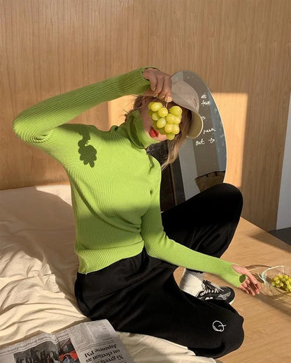 Neue Herbst Winter Grundlegende Gestrickte Tops Frauen Rollkragen Pullover Casual Pullover Koreanische Mode Einfache Mit Daumen Löcher Chic Kleidung.